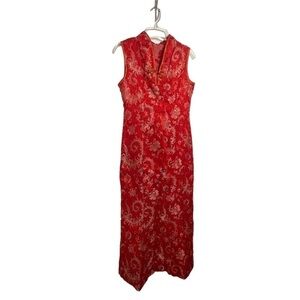 Red Satin Cheongsam Qipao Tea Ceremony Dress Costume Women's Size Large